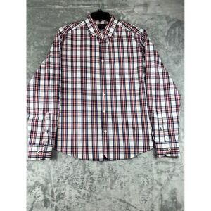 UNTUCKit Mens Slim Fit Wrinkle Free Plaid Button Down L/S Shirt Red Blue Large